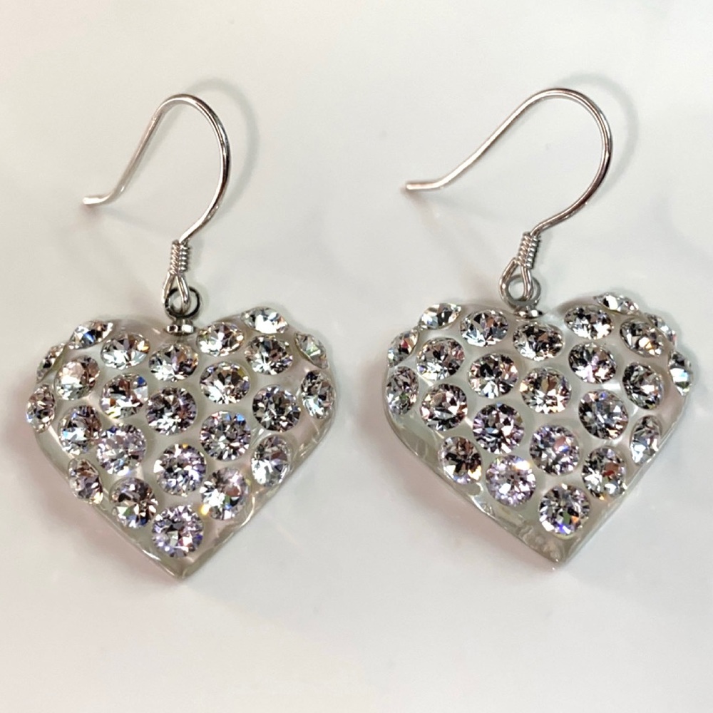 Crystal heart shaped dangle earrings embellished with Swarovski Crystal elements